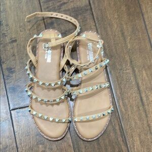 New Tan Studded Gladiator Sandals with Ankle Strap